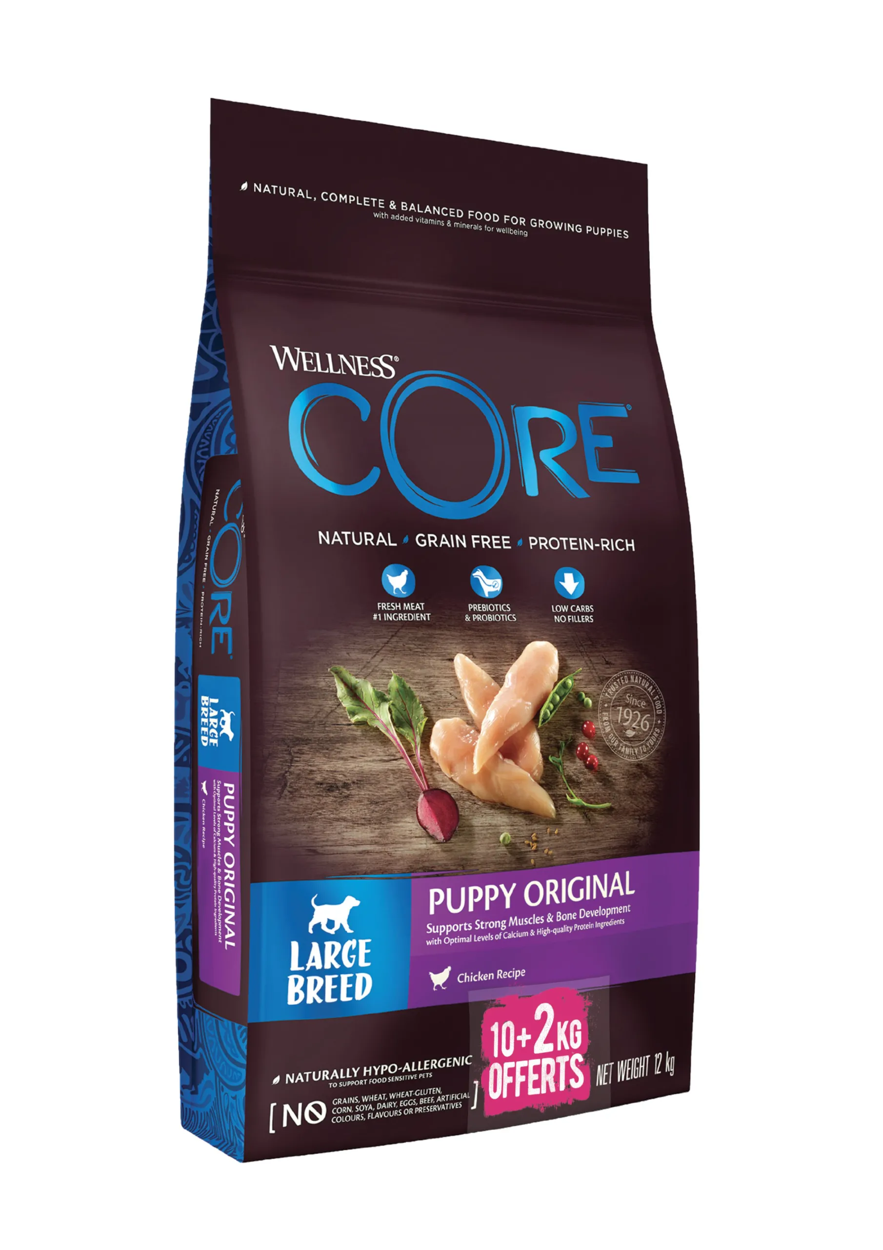 Wellness CORE - Croquettes Original Dinde et Poulet pour Chiot de Grande Race - 10+2Kg