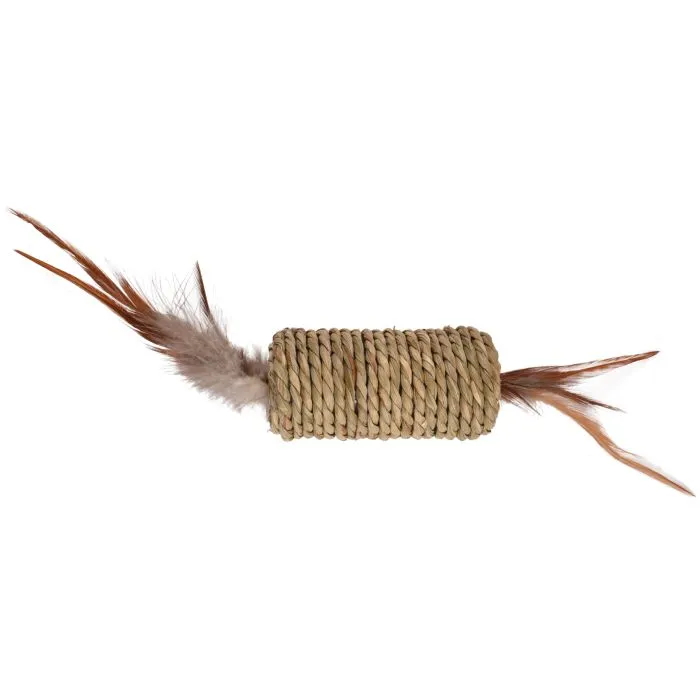 Jouet chat Rouleau Babs + Plumes Brun 28cm