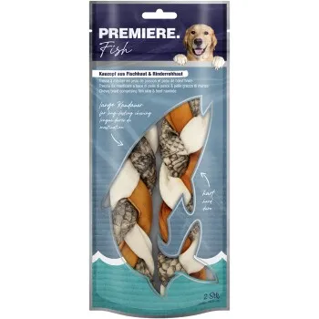 PREMIERE Tresse à mâcher en peau de poisson et en peau brute de bœuf 130 g
