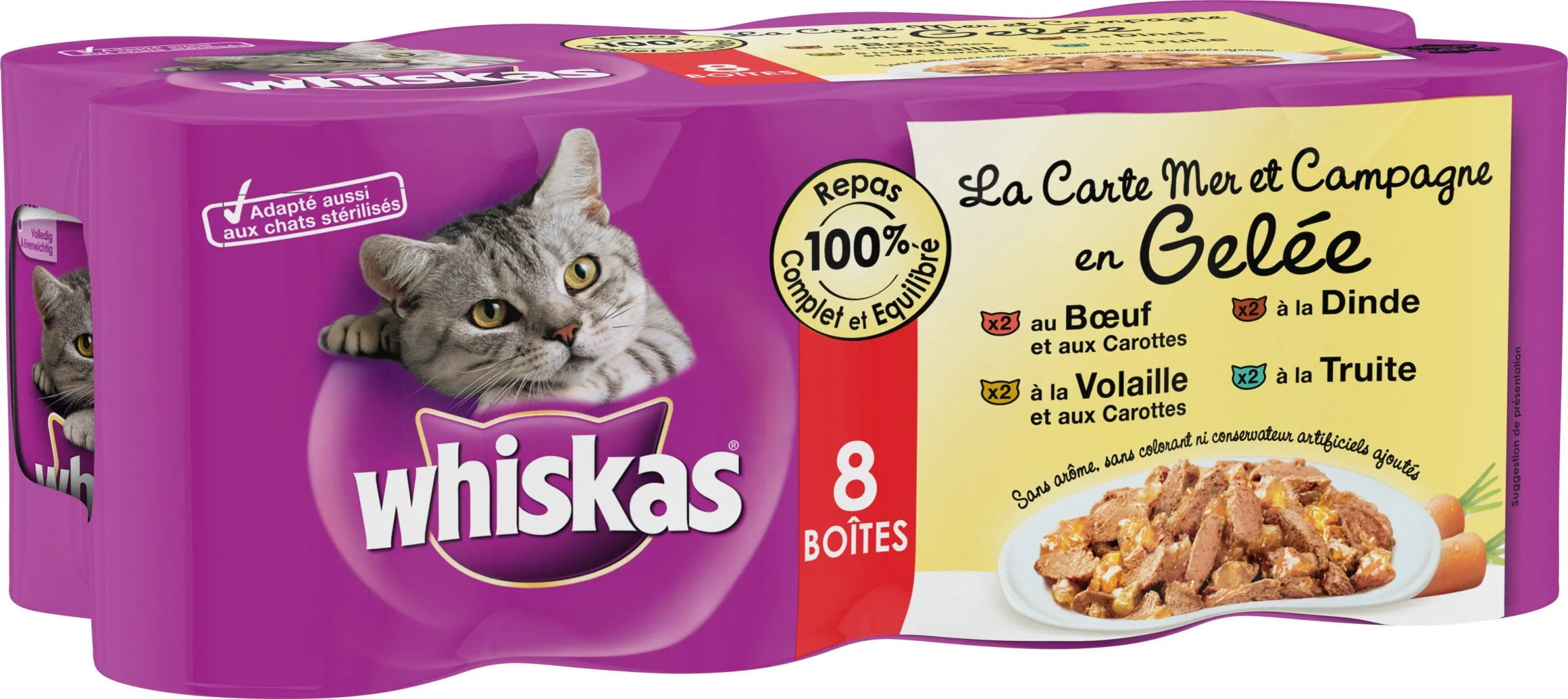 Whiskas - Boîtes La Carte Mer et Campagne en Gelée pour Chat - 8x500g