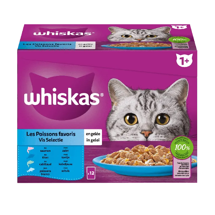 Whiskas Les Poissons Favoris en Gelée Sachets Pour Chat 12x85g