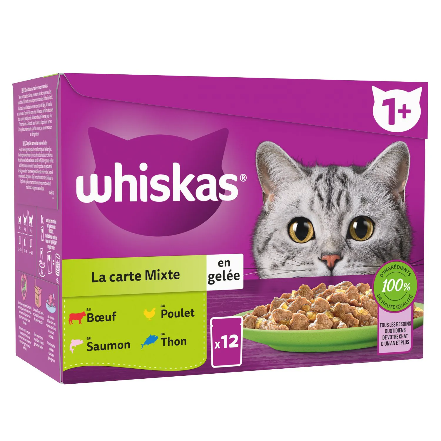 Whiskas - Sachets fraîcheur La Carte Mixte en gelée 4 variétés pour chat adulte - 12x85g