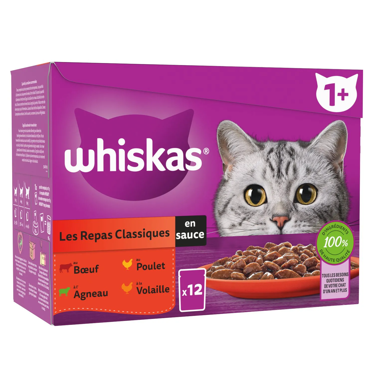 Whiskas - Sachets fraîcheur Les Repas Classiques en sauce pour chat adulte 4 variétés - 12x85g