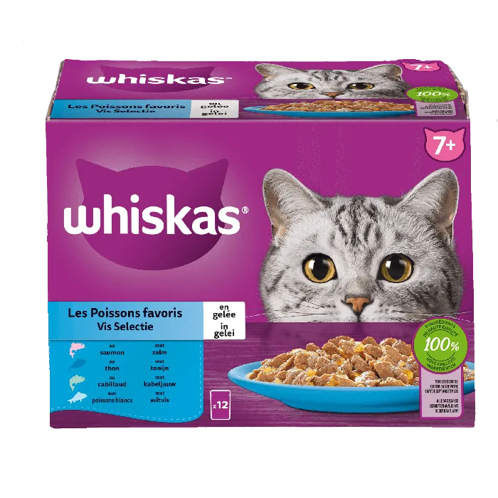 Whiskas Les Poissons Favoris en Gelée 7+ Sachets Pour Chat 12x85g