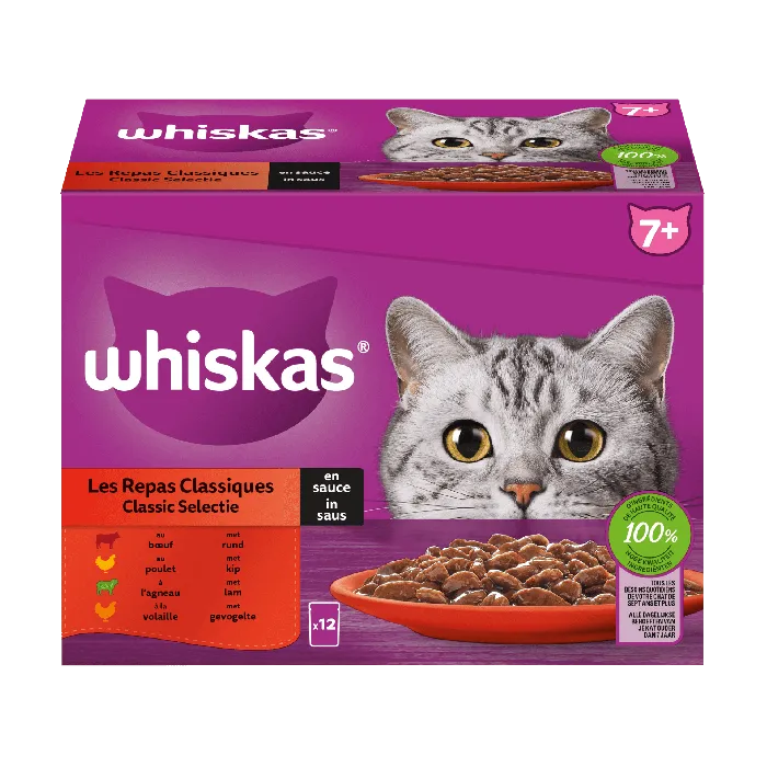 Whiskas Les Repas Classiques en Sauce 7+ Sachets Pour Chat 12x85g