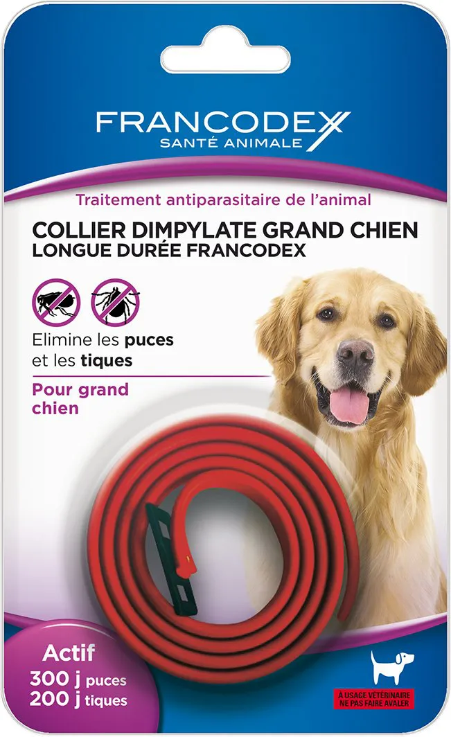 Francodex - Collier Dimpylate Élimines les Puces 300 Jours pour Grand Chien - Rouge