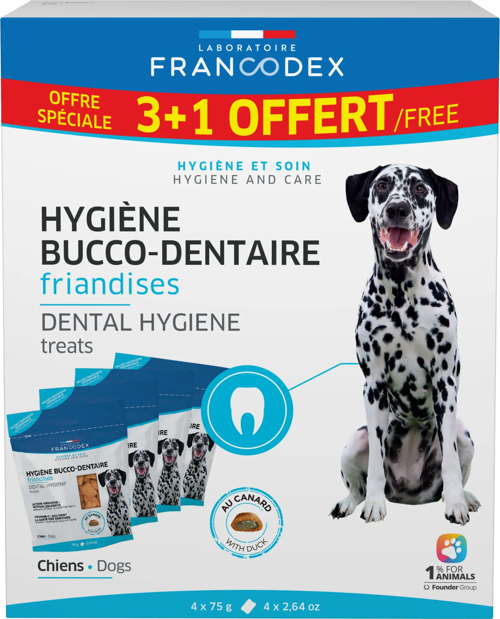 Francodex - Pack Promo Friandises Hygiène Bucco-dentaire pour Chiens - 4x75g