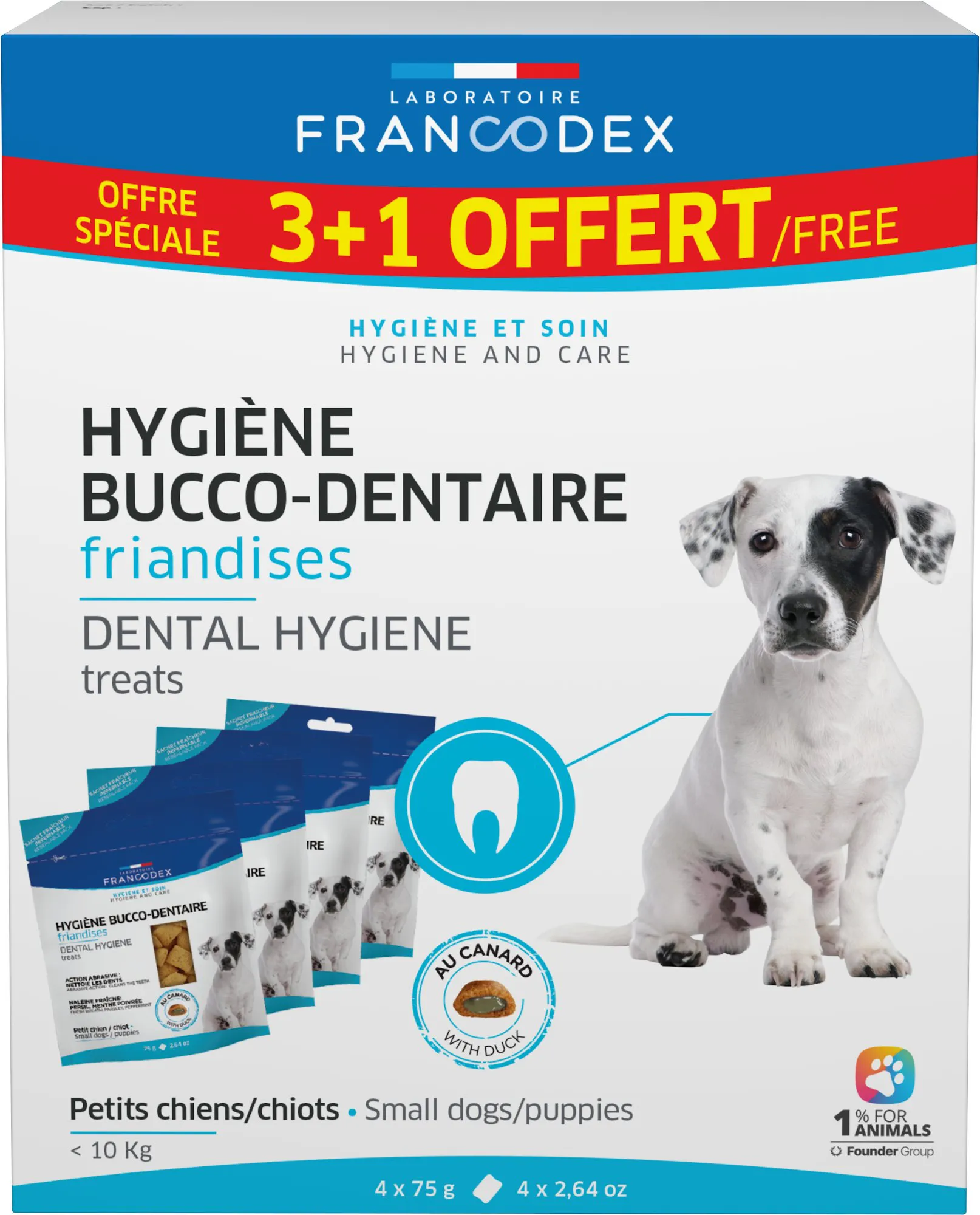 Francodex - Pack Promo Friandises Hygiène Bucco-dentaire pour Chiots et Chiens - 4x75g