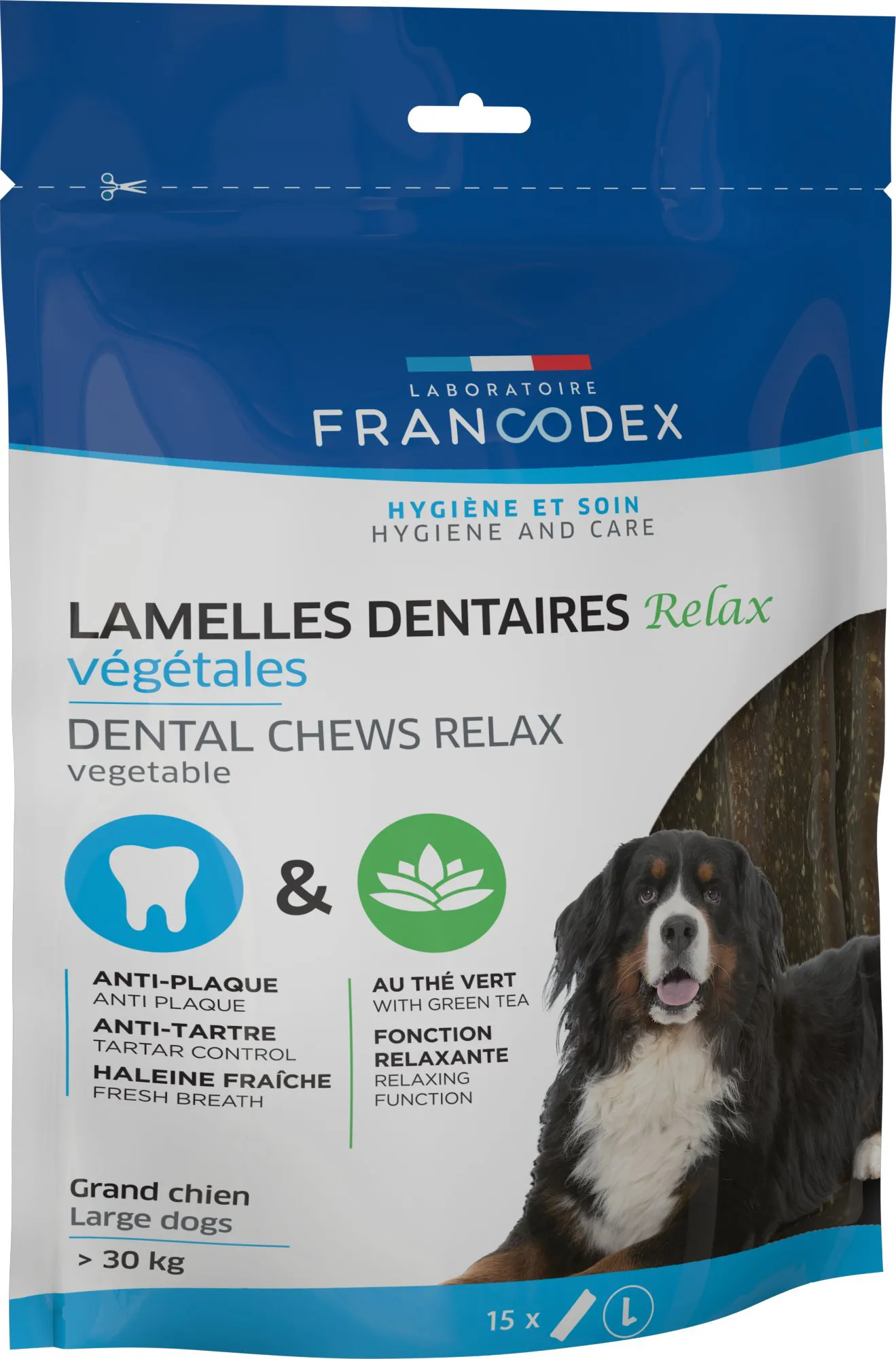 Francodex - Lamelles Dentaires RELAX à Mâcher pour Grands Chiens - x15