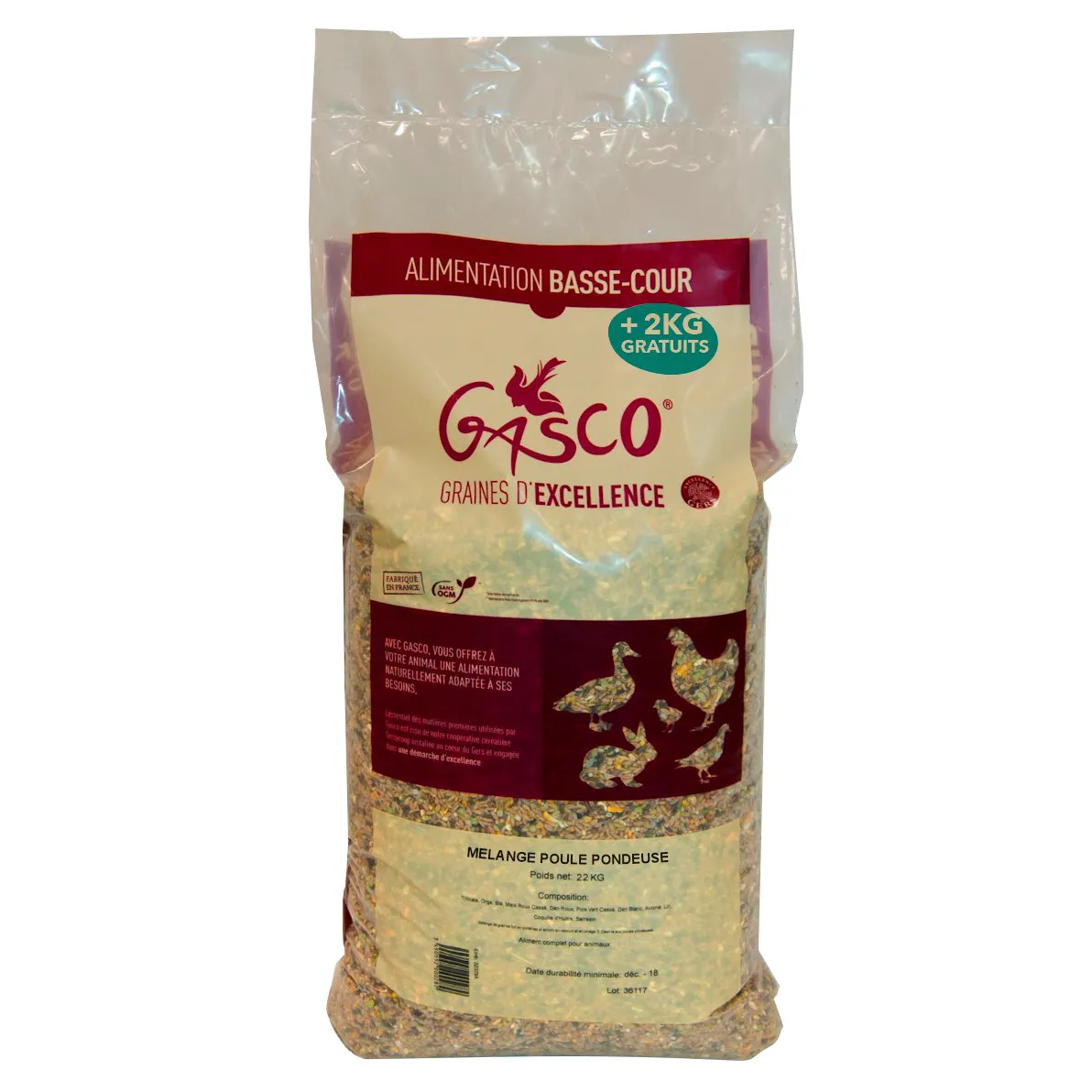 Gasco - Mélange de Graines pour Poules Pondeuses- 20Kg + 2Kg Gratuits