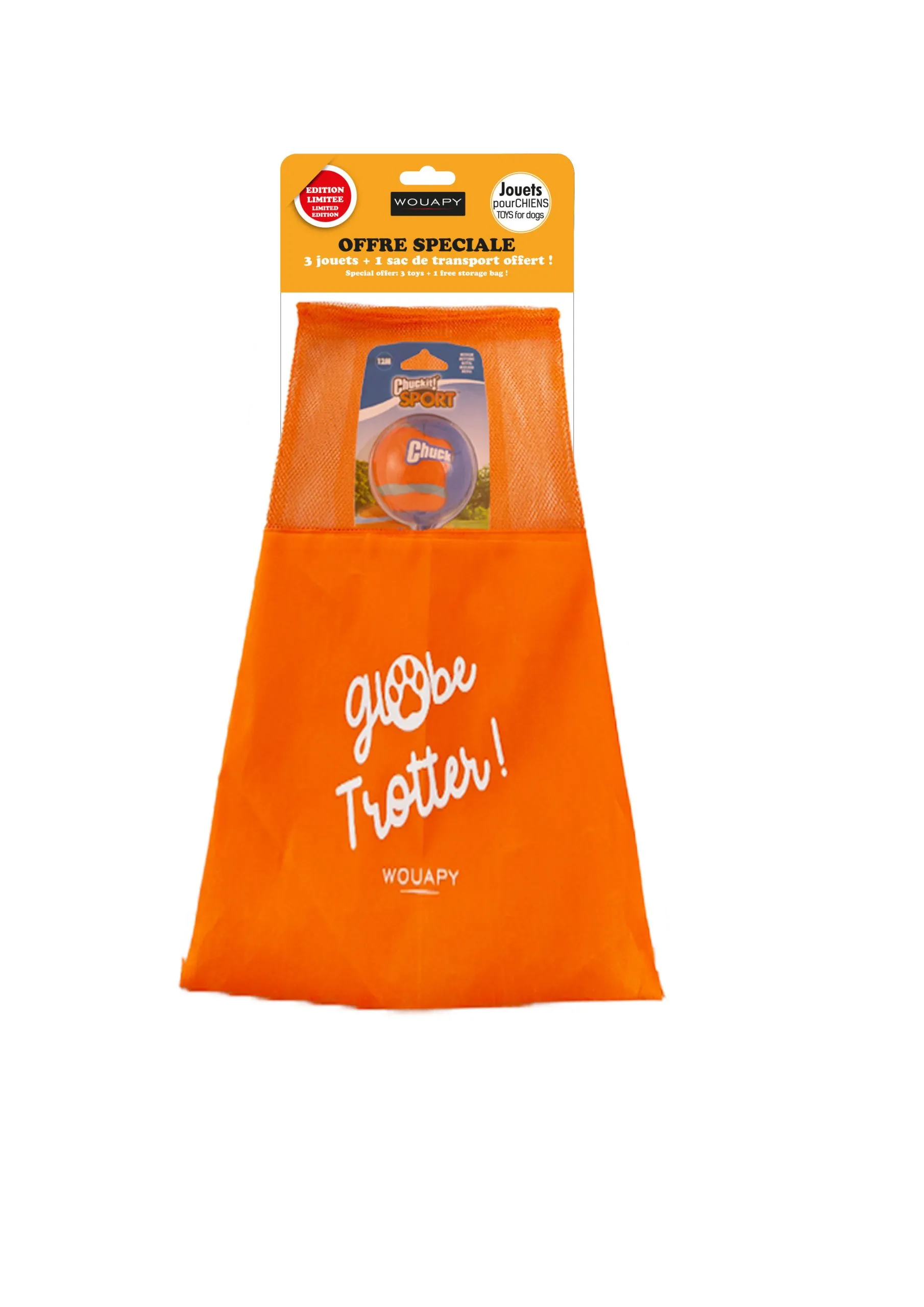 Wouapy - Sac Rangement Globe Trotter avec 3 Jouets pour Chiens