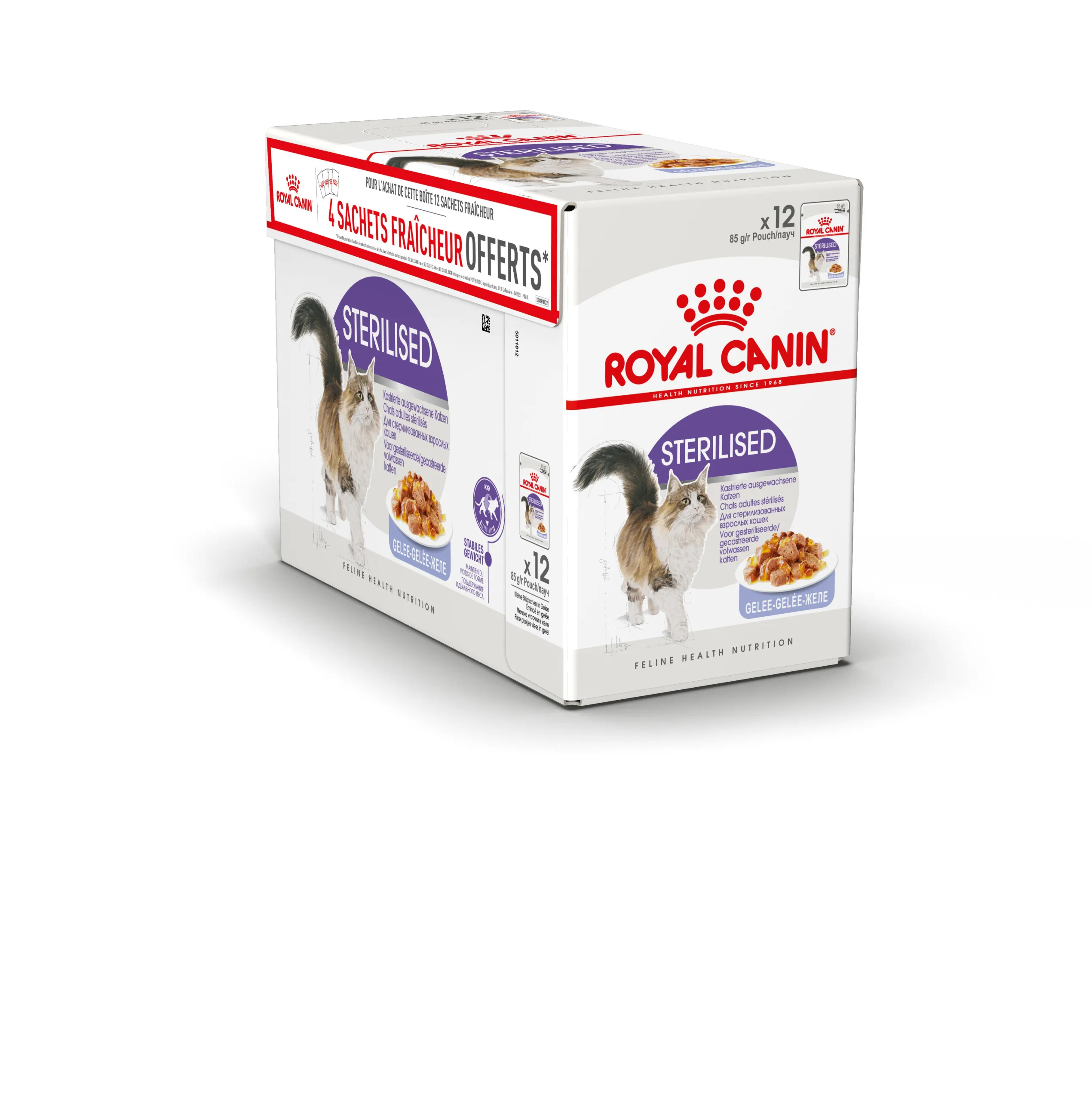 Royal Canin - Bouchées en Gelée Sterilised pour Chats - 12x85g dont 4 Gratuits