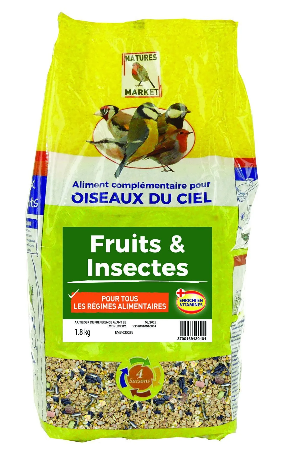 Natures Markets - Mélange de Fruits et Insectes pour Oiseaux du Ciel - 1,8Kg