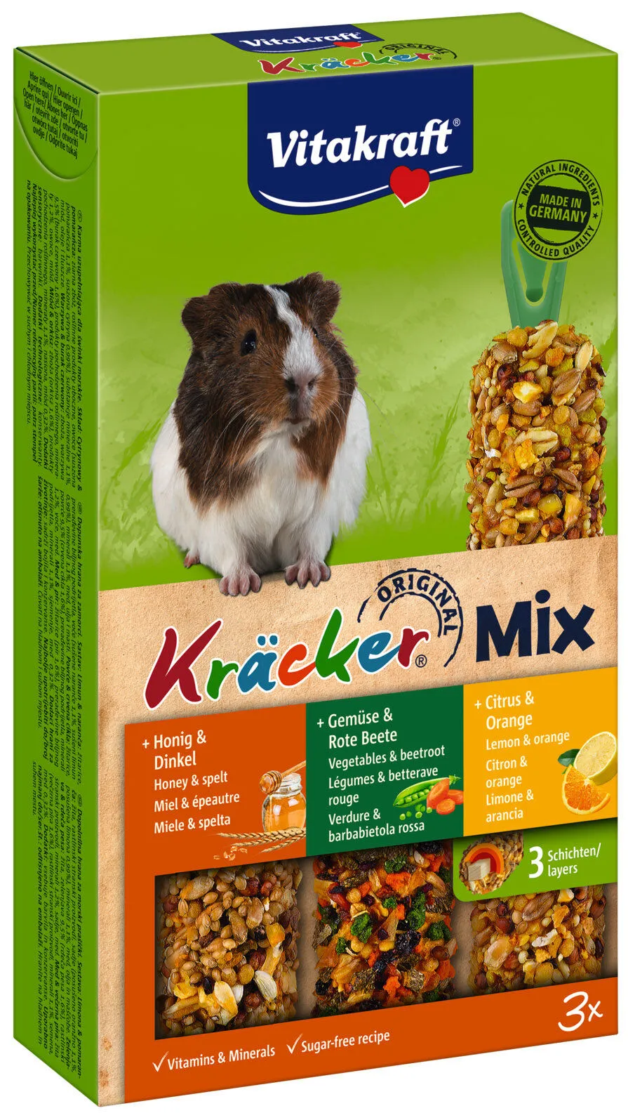 Vitakraft - Friandises Kräcker Trio-Mix au Citron et Orange pour Cochons d'Inde - x3