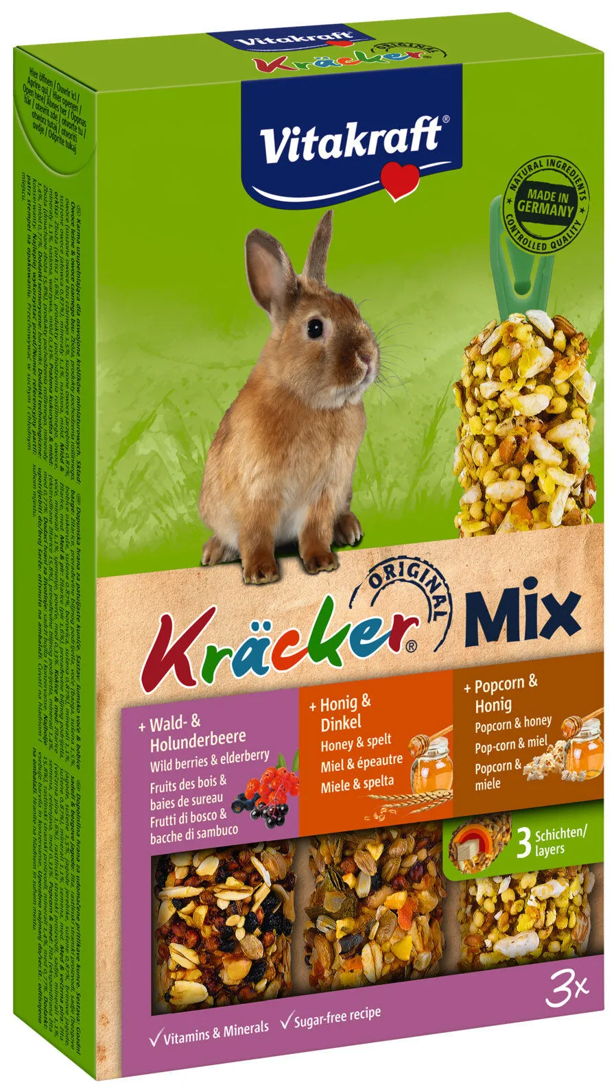 Vitakraft - Friandises Kräcker au Miel et Pop-corn pour Lapins Nains - x3