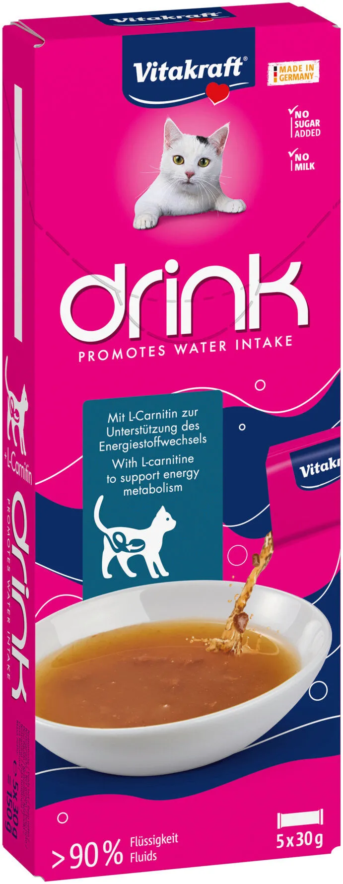 Vitakraft - Friandise Drink au Saumon + L-Carnitine pour Chats - 5x30g