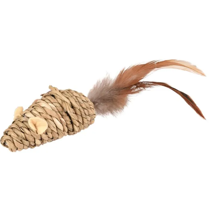 Jouet chat Souris Babs + Plumes Brun 21cm