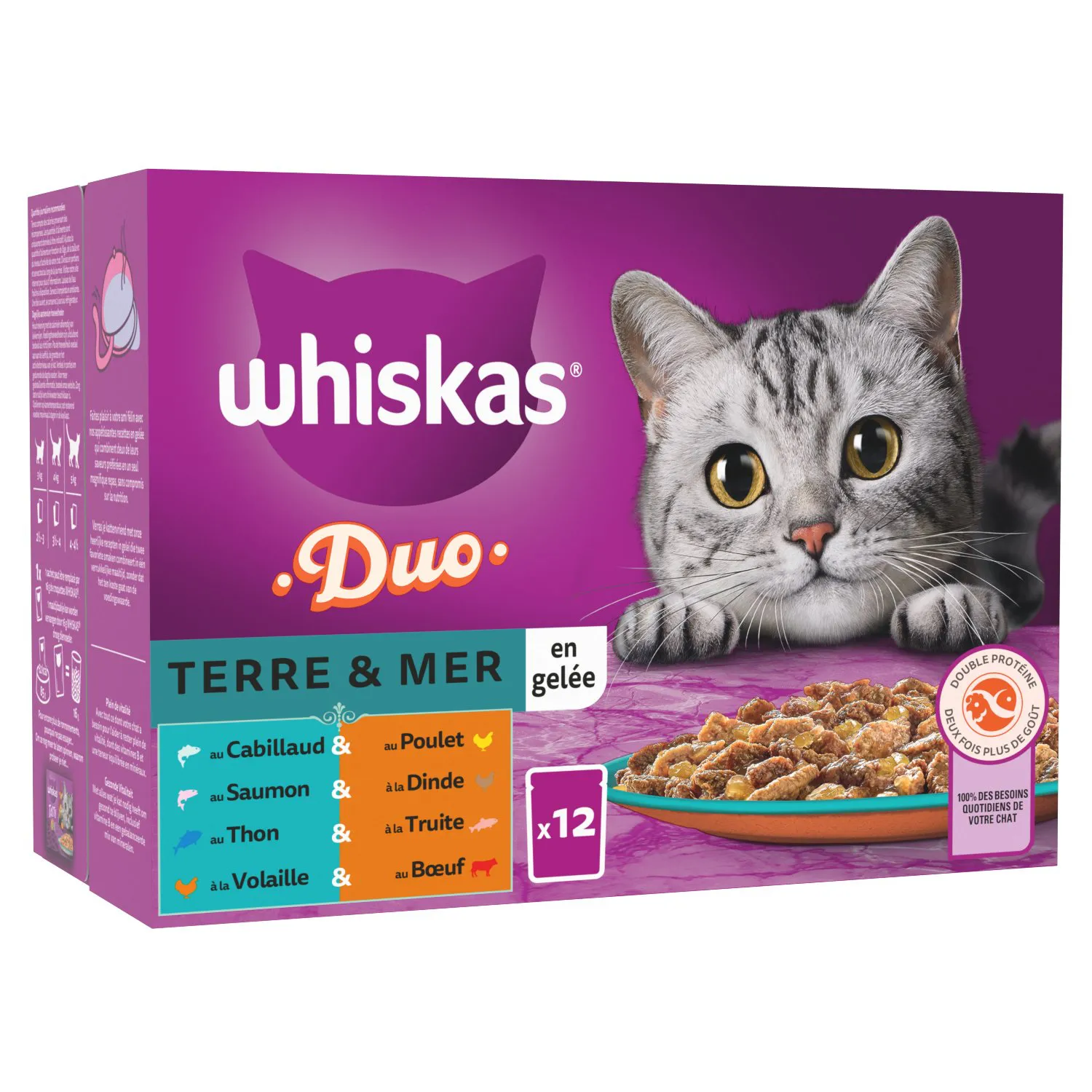 Whiskas - Duo Sachets fraîcheur Terre et Mer en gelée pour chat adulte 4 variétés - 12x85g