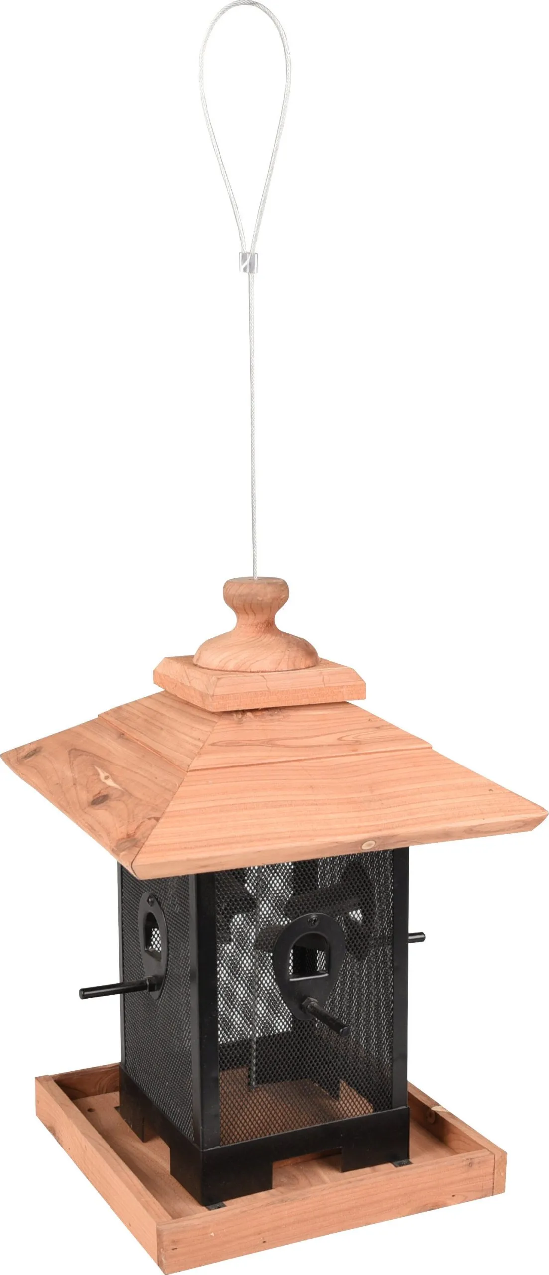 Flamingo - Mangeoire Silo Noix Zulma Métallique/Bois Noir/Brun - 22x22x32cm