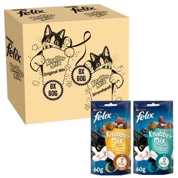 Felix Party Mix Friandises pour chat Original & Strandspaß friandises pour chat 2 x 8 sachets de 60 g