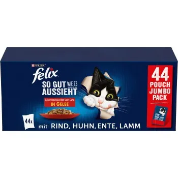 Felix Nourriture humide pour chat Sensations en gelée et mix de variétés 44 x 85 g Variété de saveurs du pays