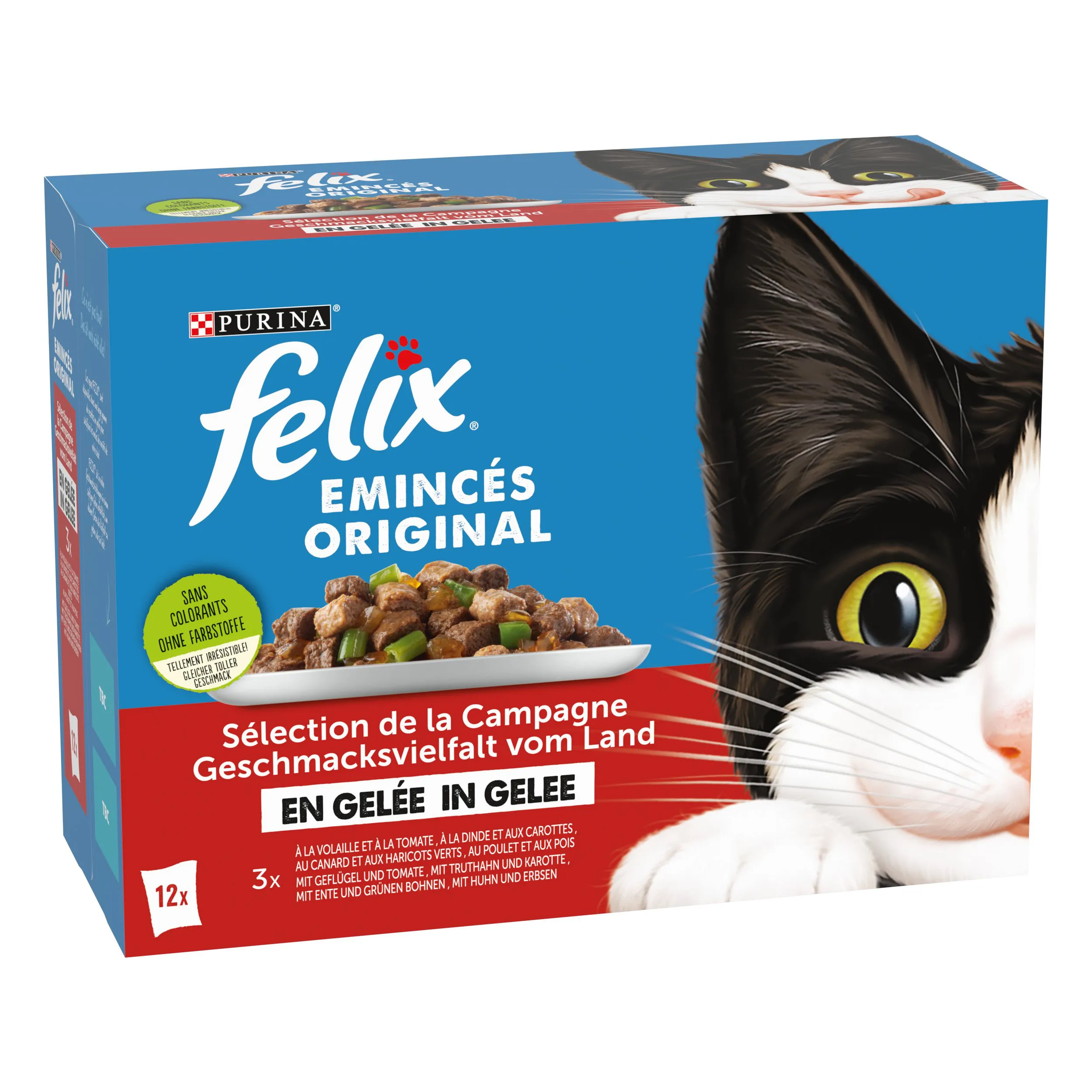 FELIX - Sachets Fraîcheur Emincés en Gelée Volaille et Légumes pour chats adultes - 12x85g