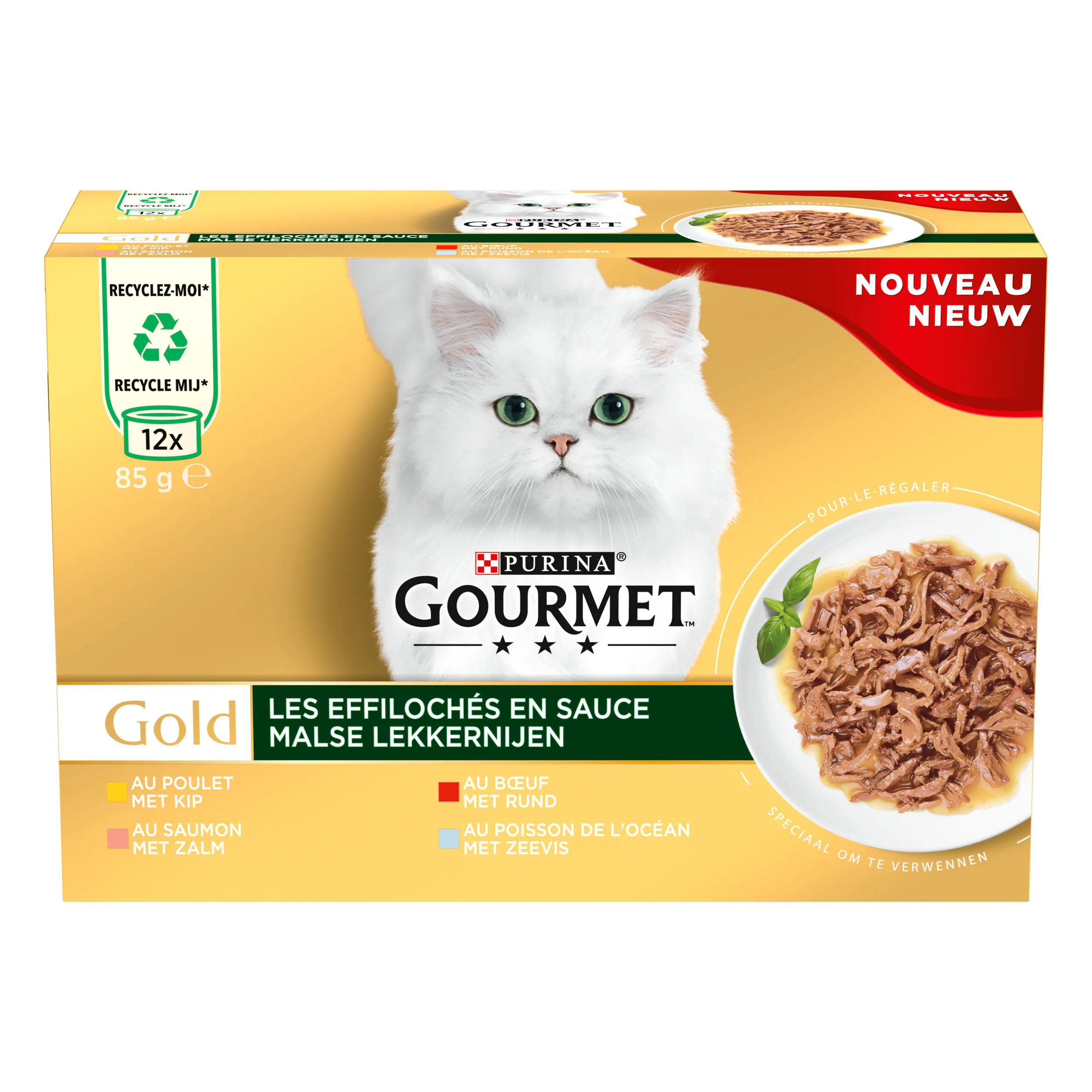 GOURMET - Sachets fraîcheur GOLD Les Effilochés en Sauce pour chats adultes - 12x85g