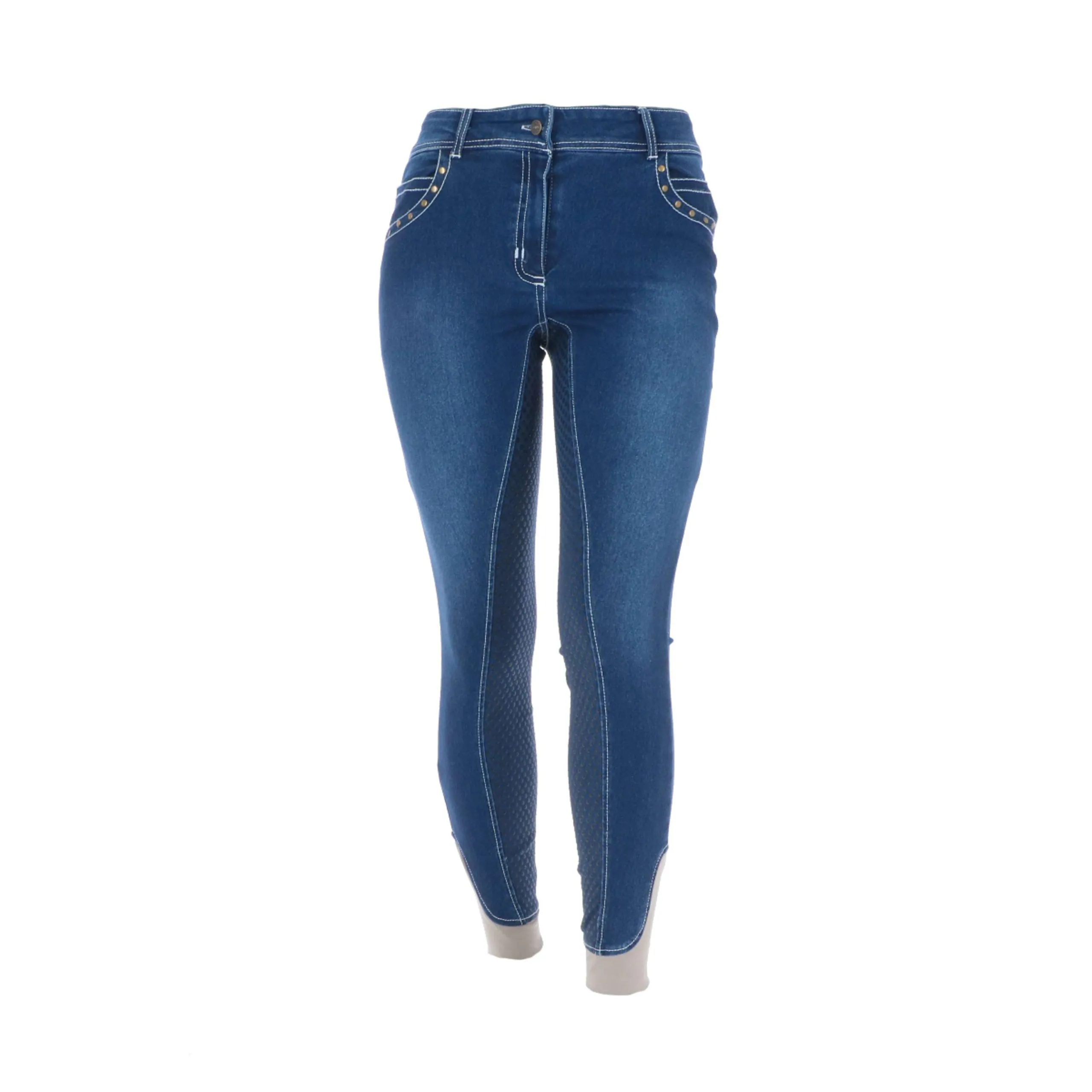 HKM Pantalon d'Équitation Pasadena Silicone Fond de Peau Jeans bleu