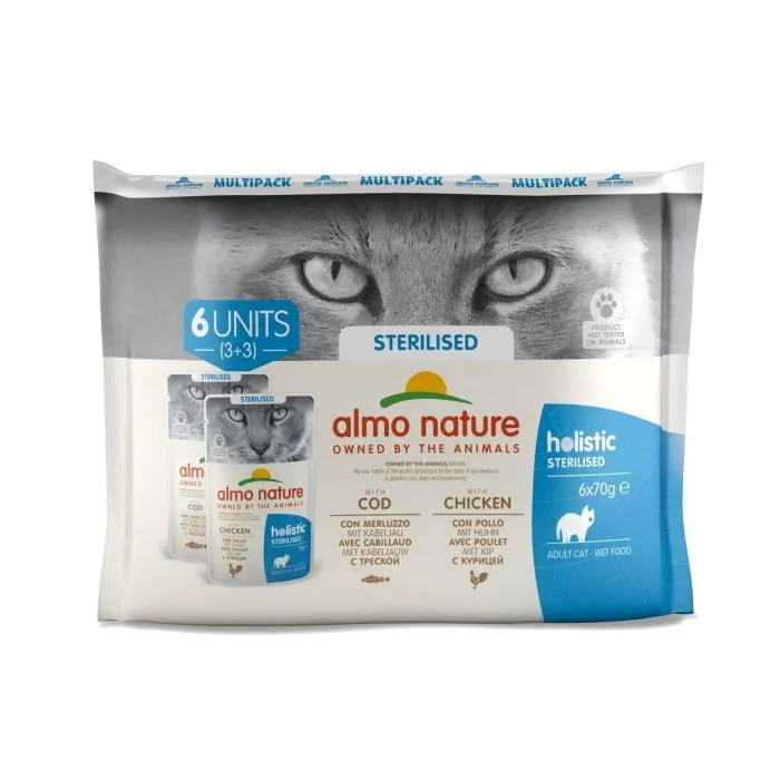 Almo Nature Chat Holistic Stérilisé Cabillaud Et Poulet Adulte 6x70g