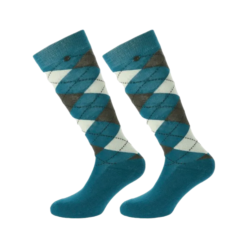 Equithème - Chaussettes Argyle saphir/écru (x1)