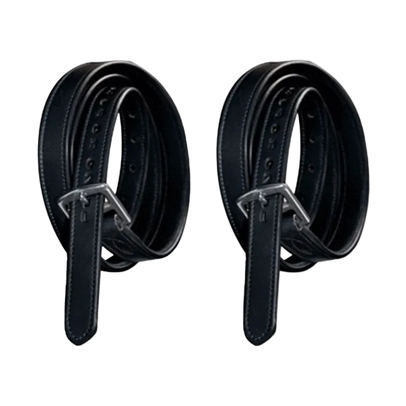 Flags & Cup - Etrivières nylon gainé et cuir noir