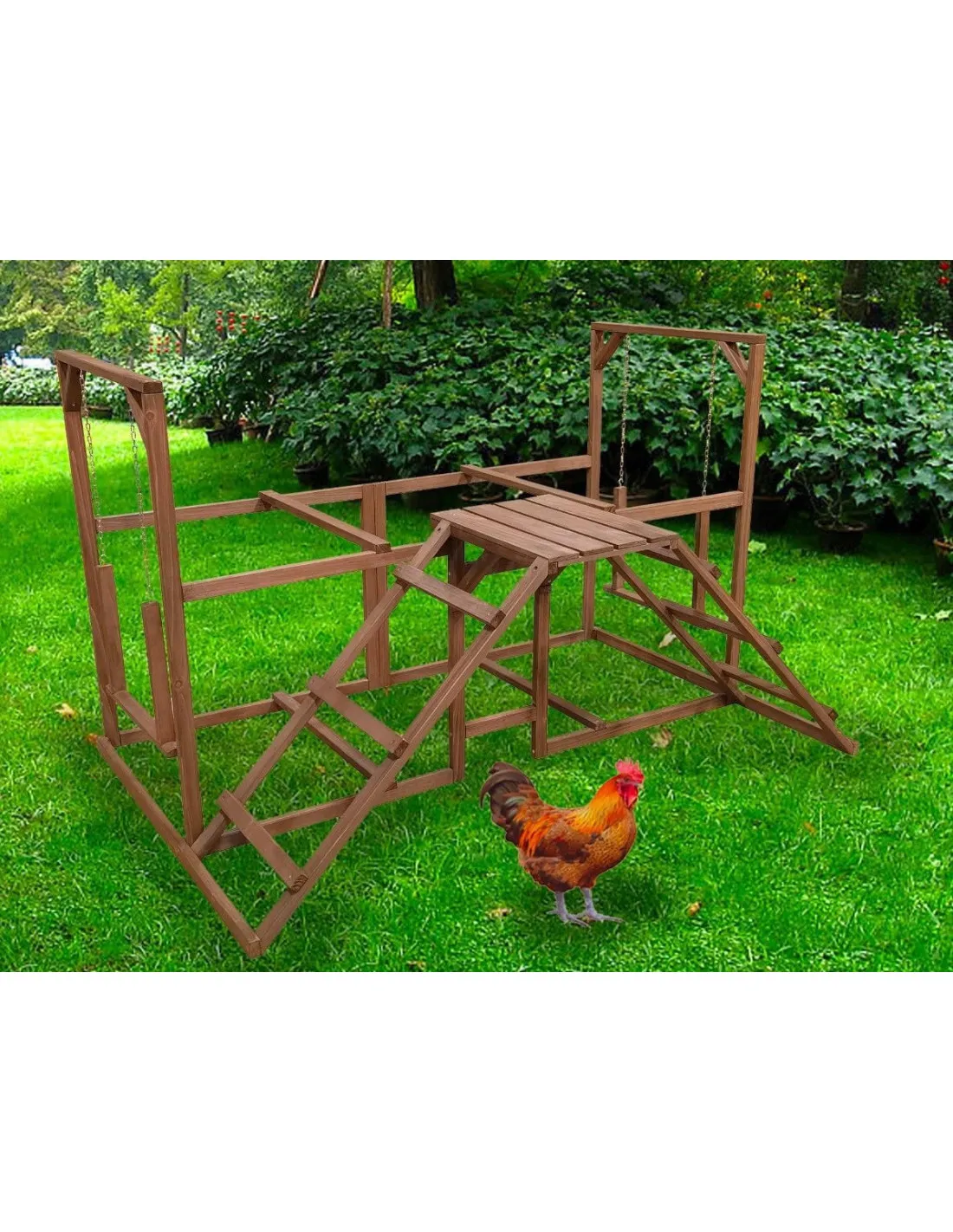 Aire de jeu poules avec 2 balançoires Perchoir poule en bois avec balançoire