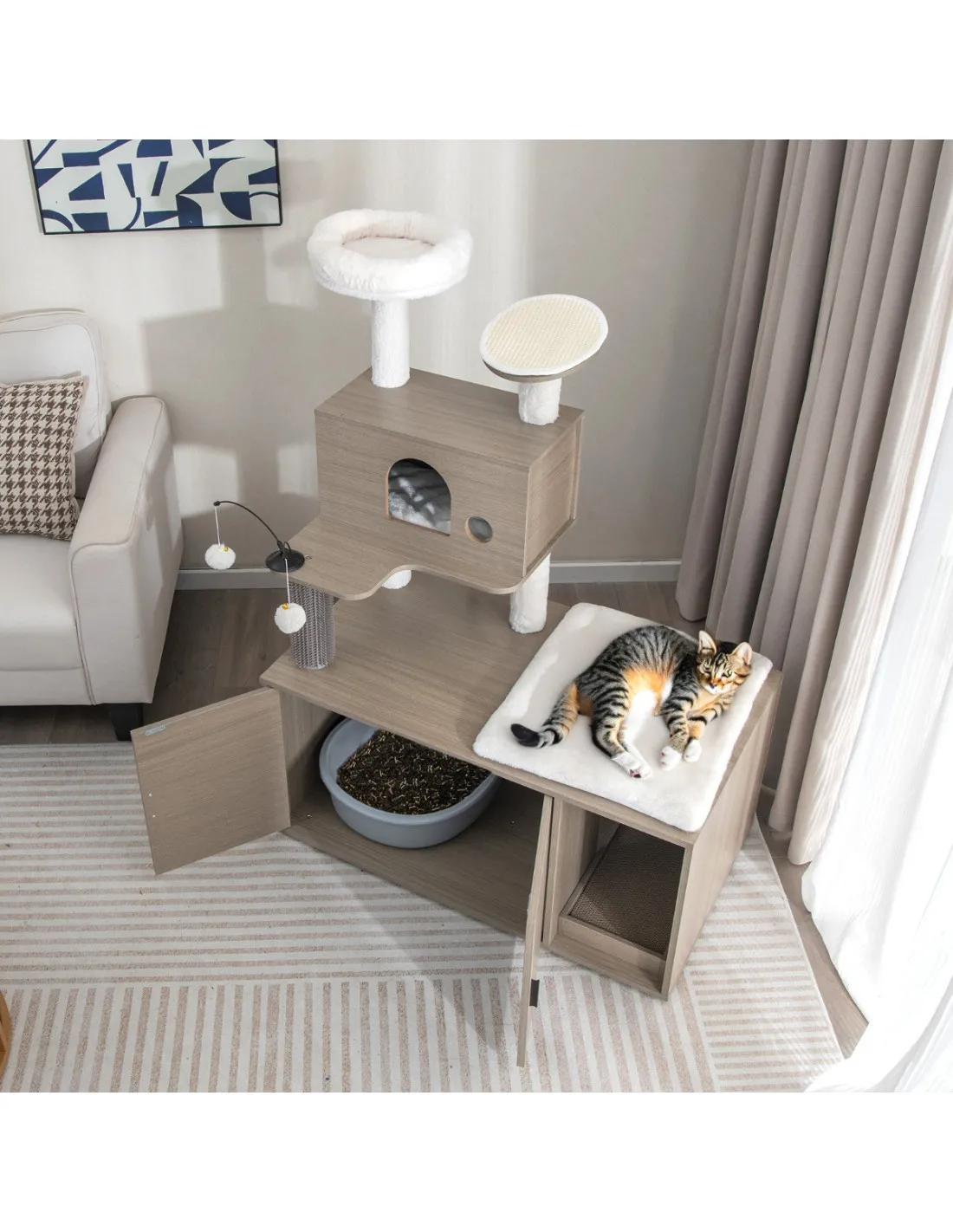 Arbre à Chat 132 cm avec Maison de Toilette