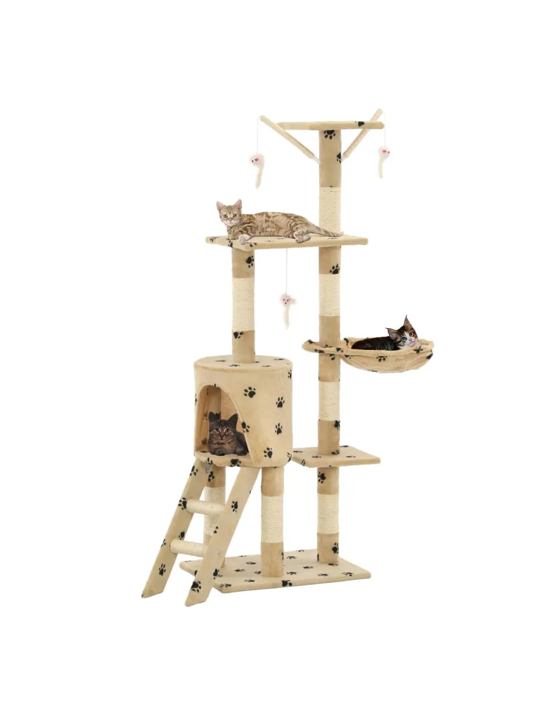 Arbre à Chat 138cm Beige avec Griffoir en Sisal