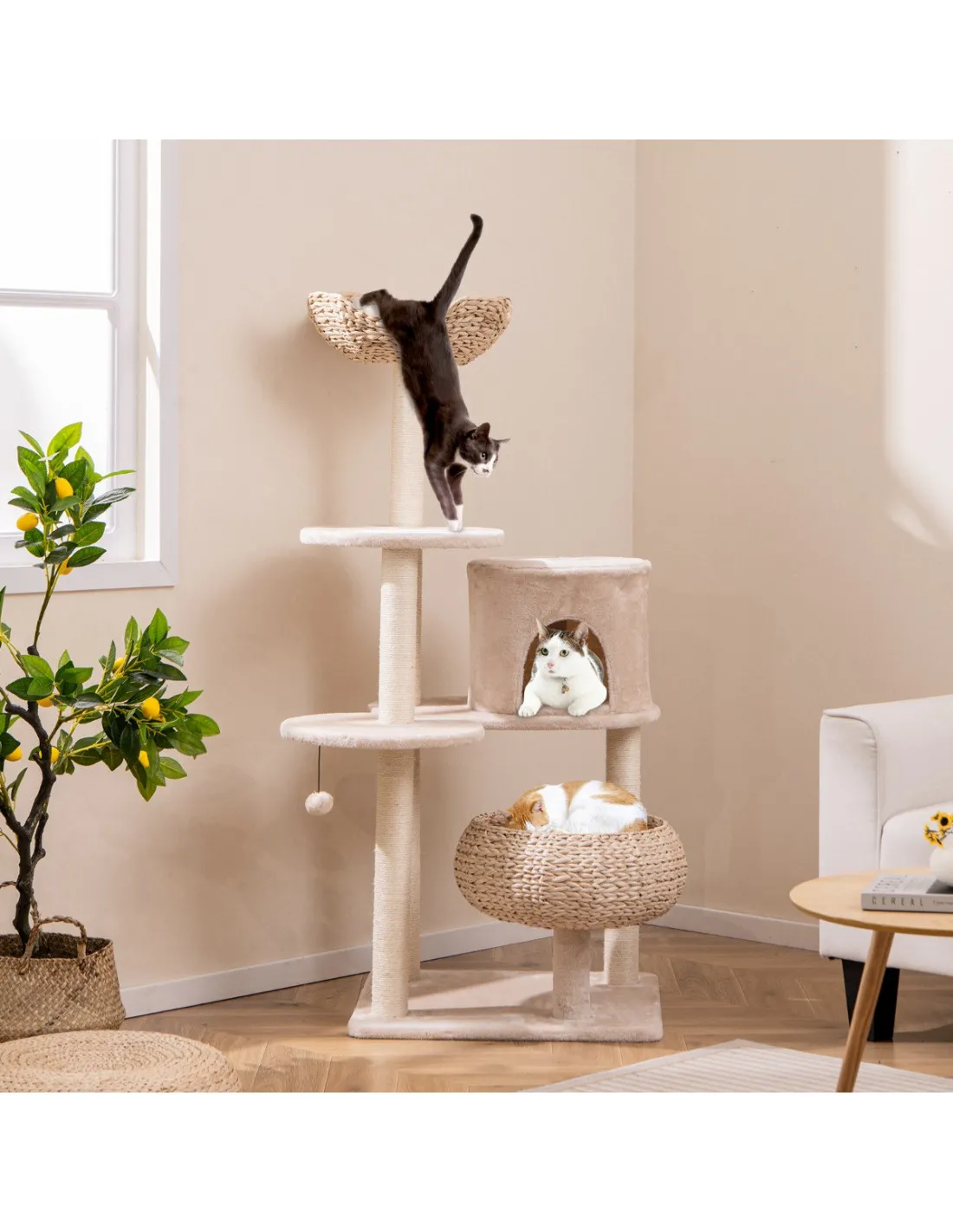 Arbre à Chat 146 cm avec Poteaux Sisal et Perchoir