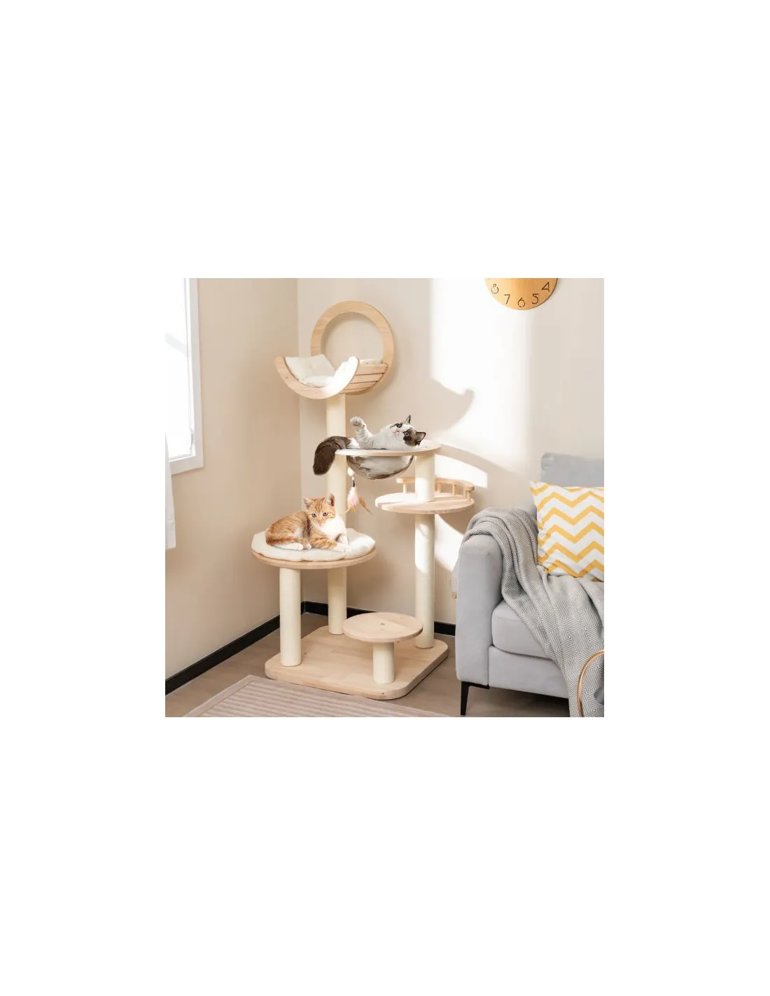 Arbre à Chat 146 cm en Bois avec Griffoir Sisal