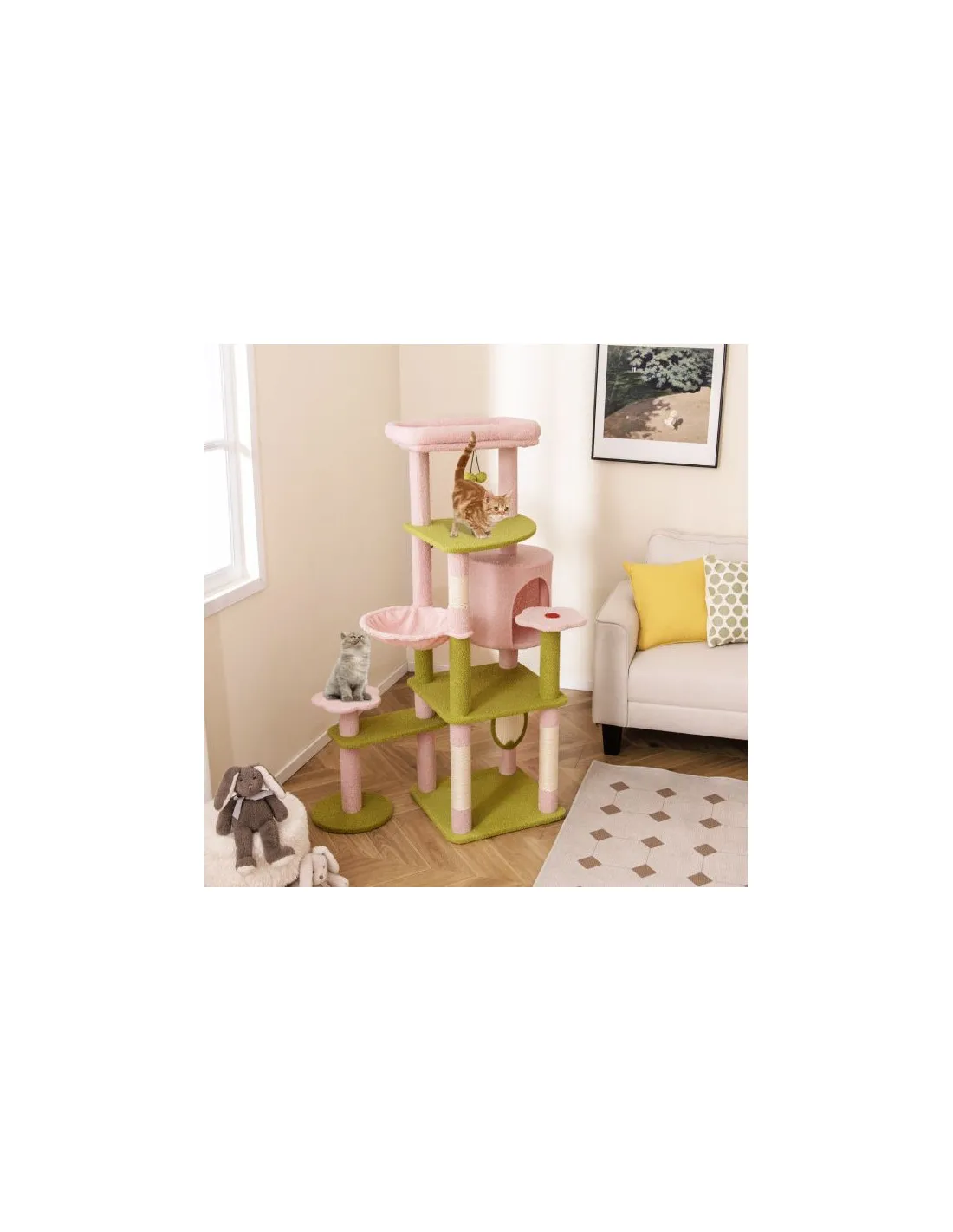 Arbre à Chat 148 cm avec Perchoir Rembourré Rose