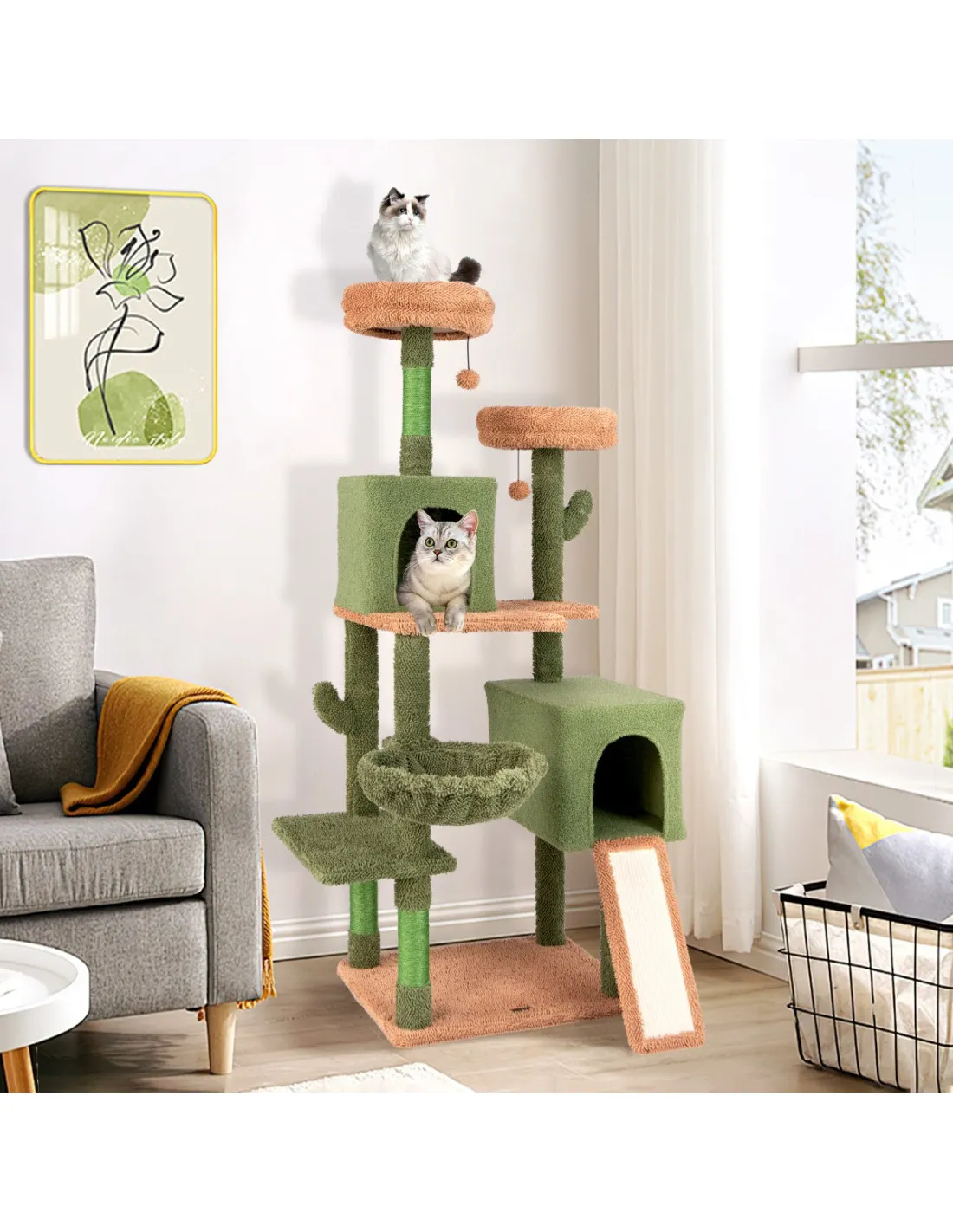 Arbre à Chat 160cm avec Poteaux en Sisal et Échelle Tour de Jeu Félins