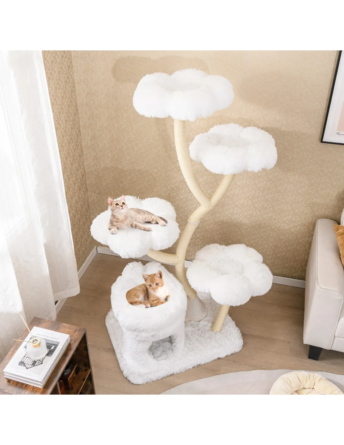 Arbre à Chat 165 CM avec Plateformes et Griffoirs Blanc