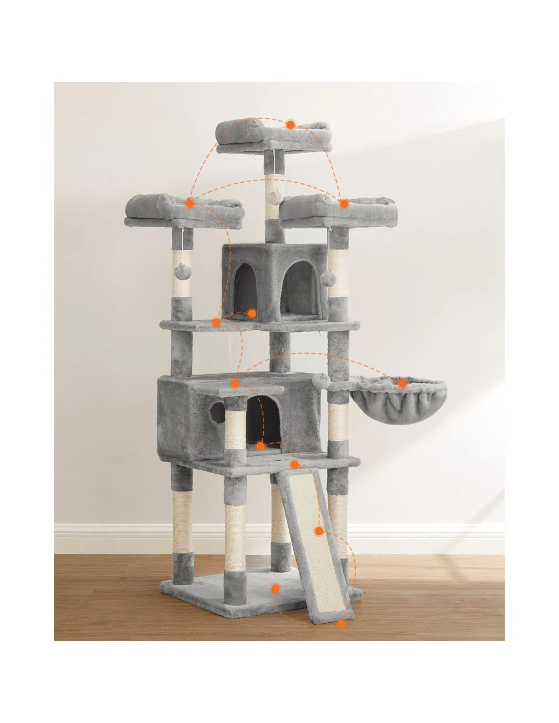 Arbre à Chat 168 cm Gris Clair Tour de Jeu Félin