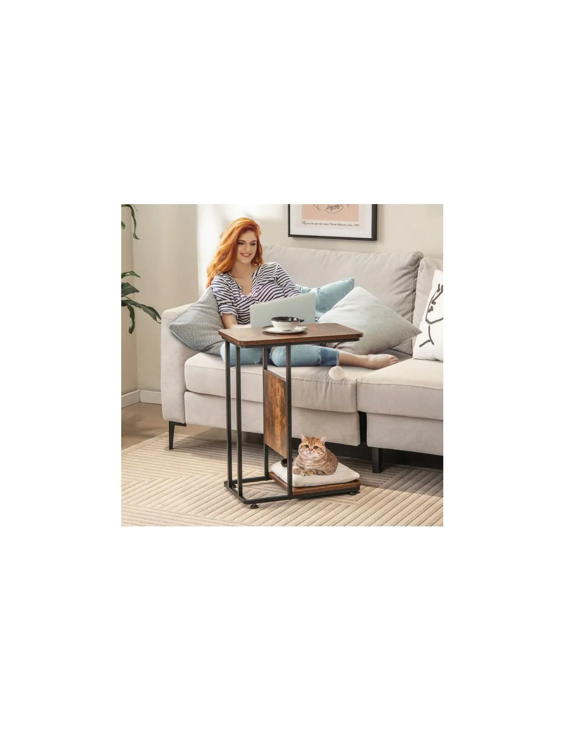 Arbre à Chat 2 en 1 avec Table d'Appoint 64 cm Industrielle