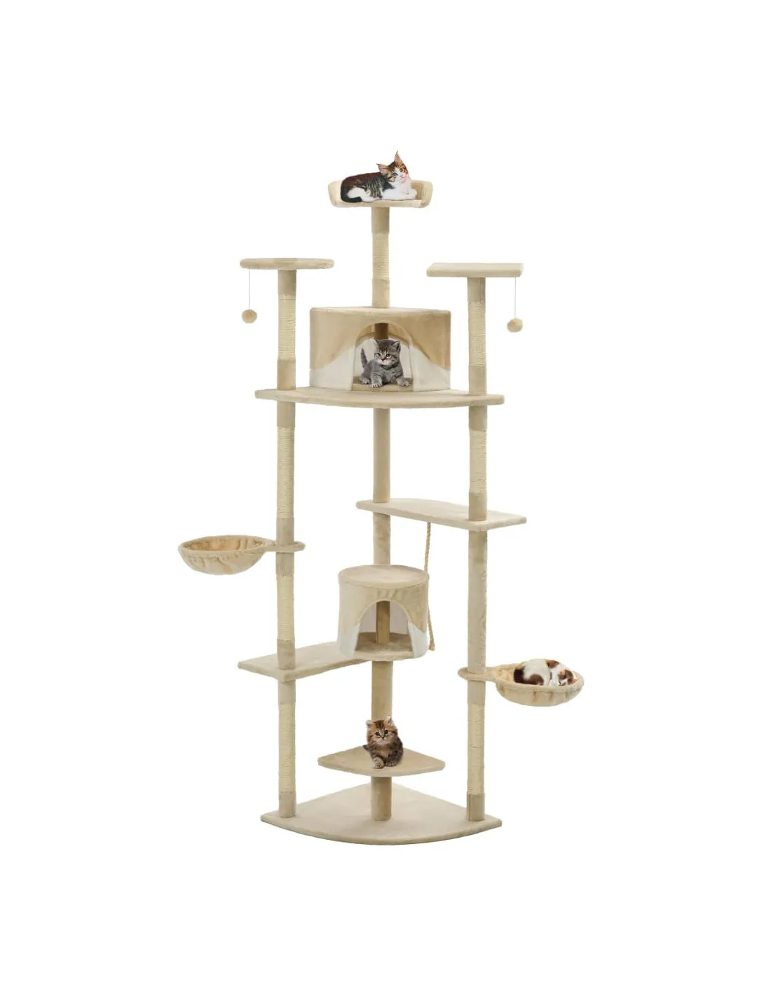 Arbre à Chat 203 cm Beige et Blanc avec Griffoirs