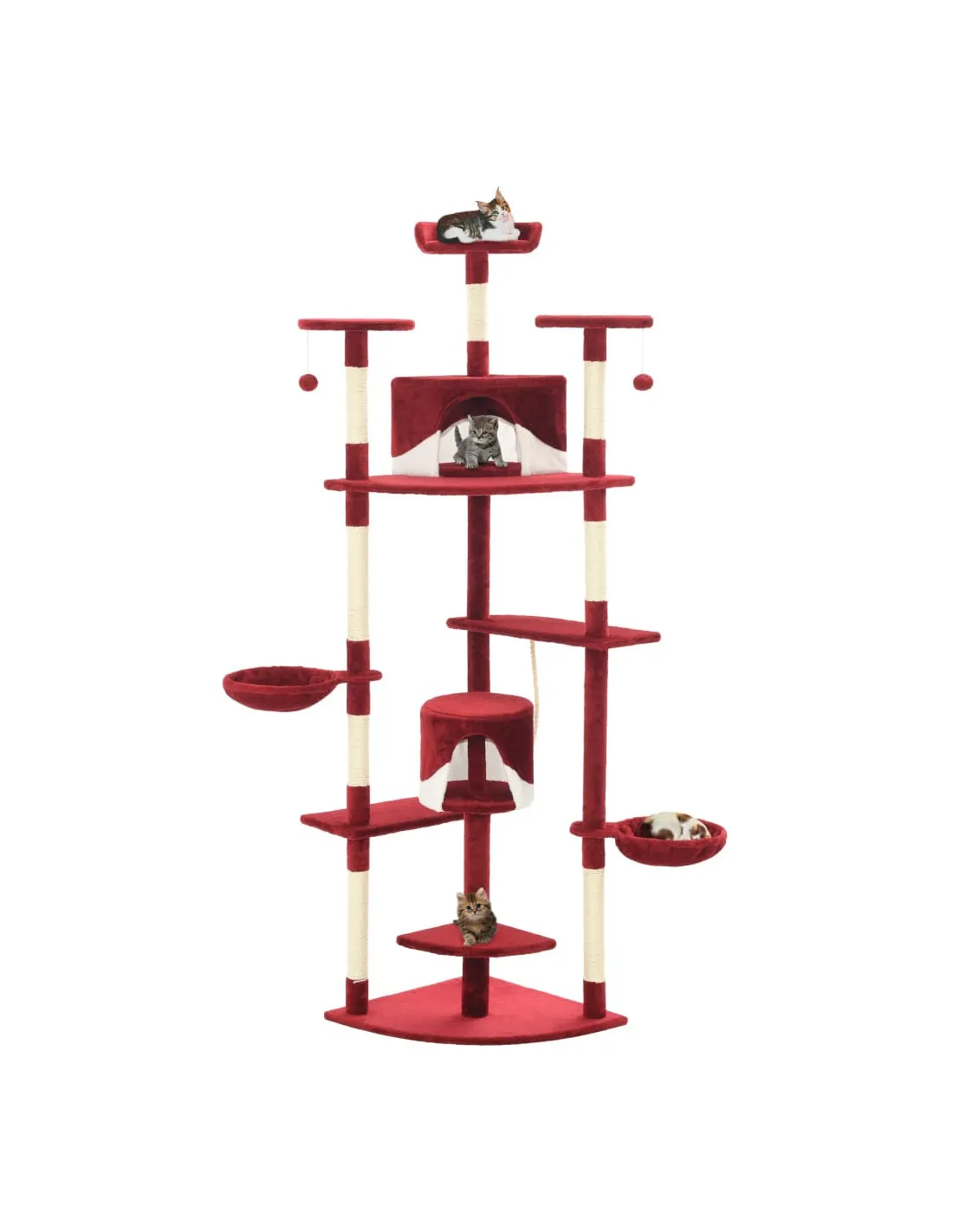 Arbre à Chat 203 cm Rouge et Blanc avec Griffoirs