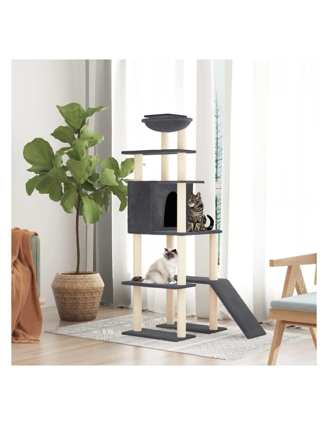 Arbre à Chat avec Griffoirs en Sisal Gris Foncé 166 cm