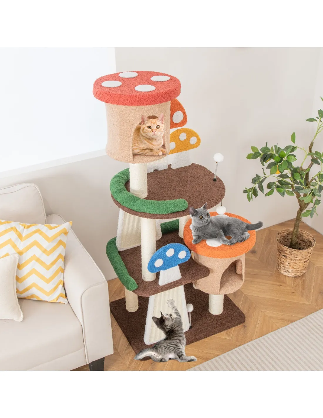 Arbre à Chat Champignon avec Condos et Griffoirs Tour de Jeu Félins