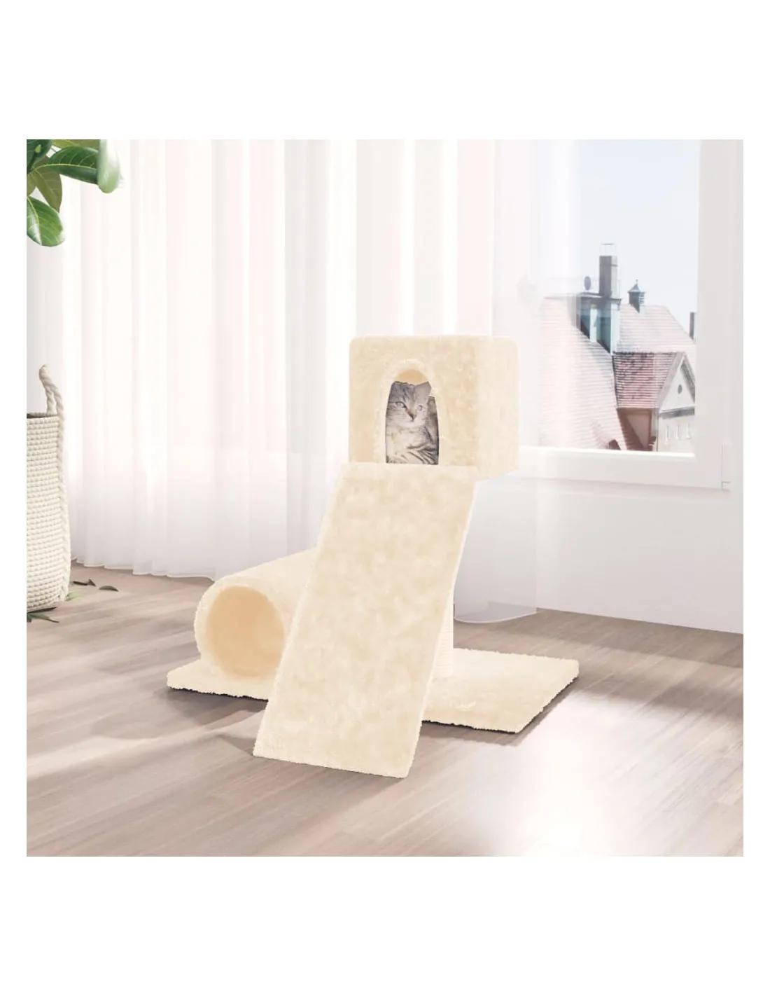 Arbre à Chat Crème avec Griffoir en Sisal 59 cm