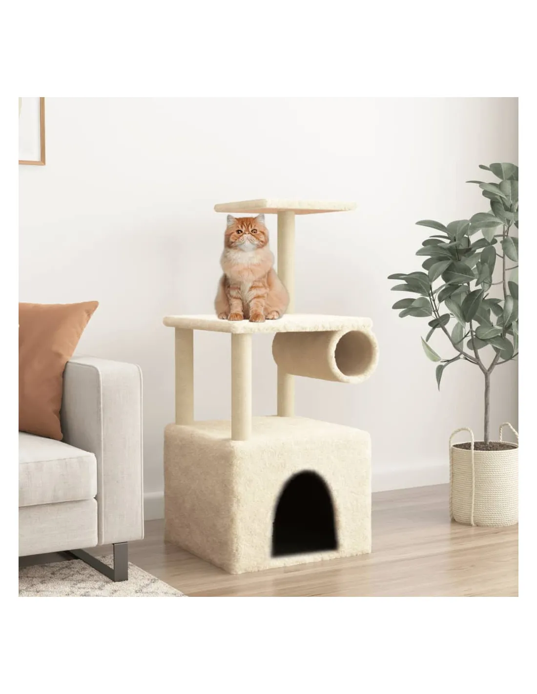 Arbre à Chat Crème avec Griffoirs en Sisal 109,5 cm