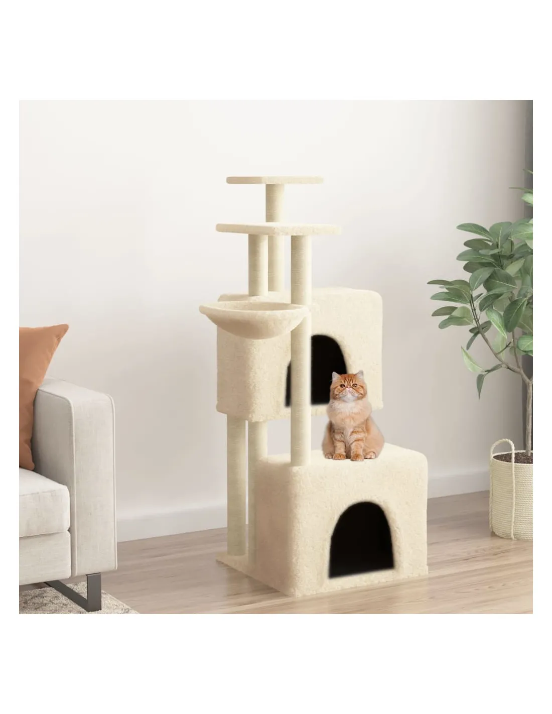 Arbre à Chat Crème avec Griffoirs en Sisal 122 cm