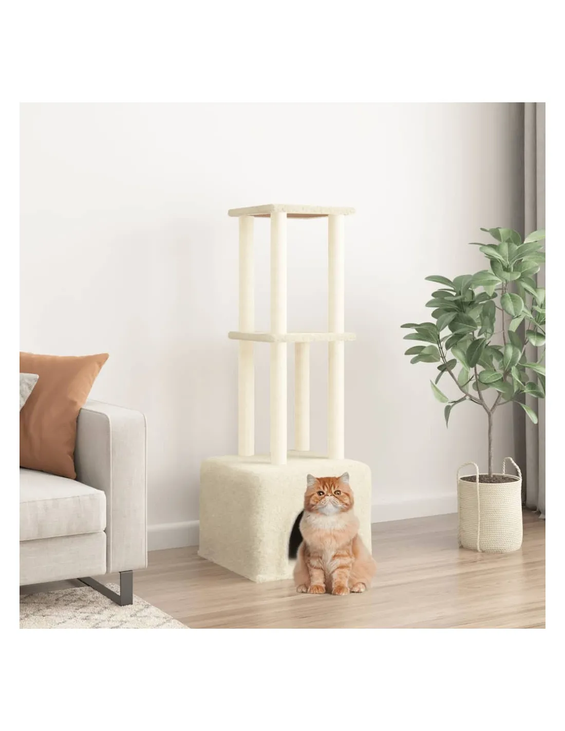 Arbre à Chat Crème avec Griffoirs en Sisal 133,5 cm
