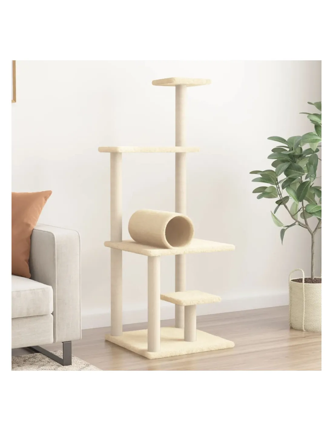 Arbre à Chat Crème avec Griffoirs en Sisal 136 cm